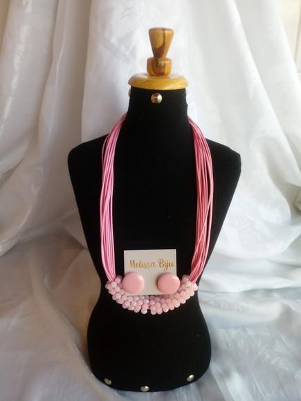Colar Cristais Rosa/brincos