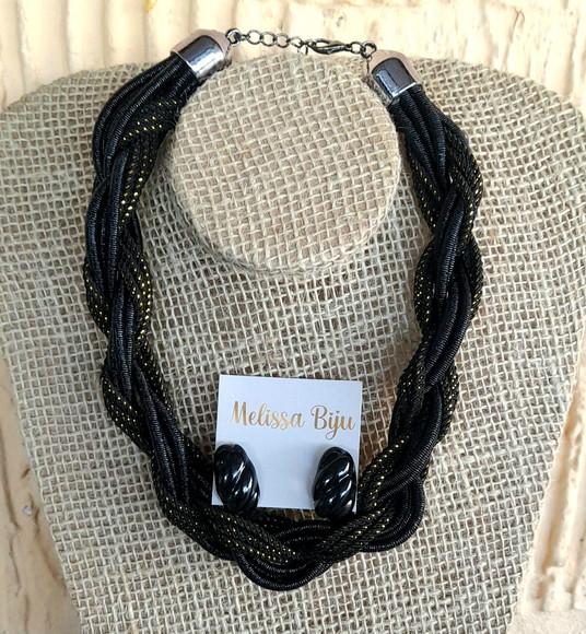 Colar de Cordas Trançado Black/dourado