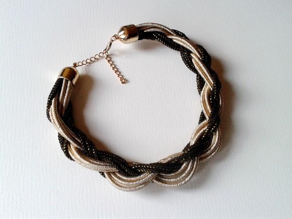 Colar de Cordas Trançado Black/dourado