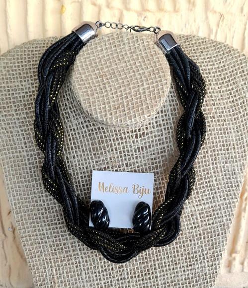 Colar de Cordas Trançado Black/dourado