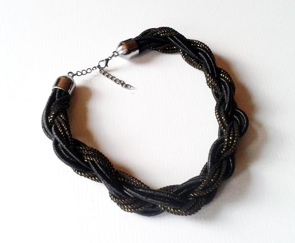 Colar de Cordas Trançado Black/dourado