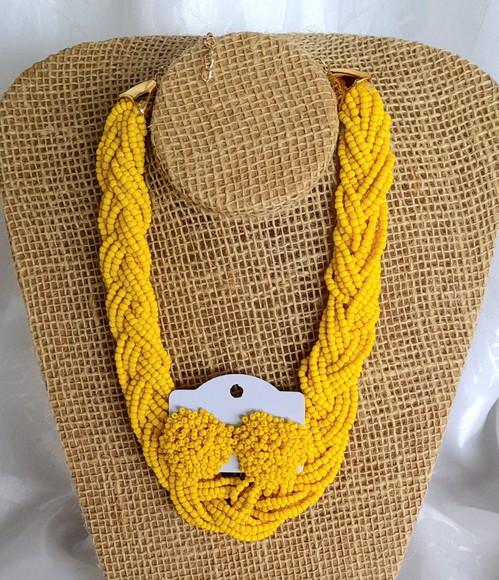 Colar de Miçangas Amarelo/brincos