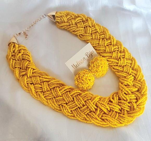 Colar de Miçangas Amarelo/brincos