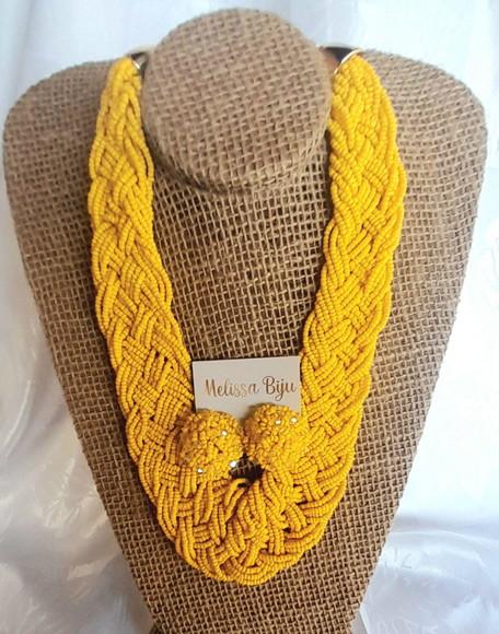 Colar de Miçangas Amarelo/brincos