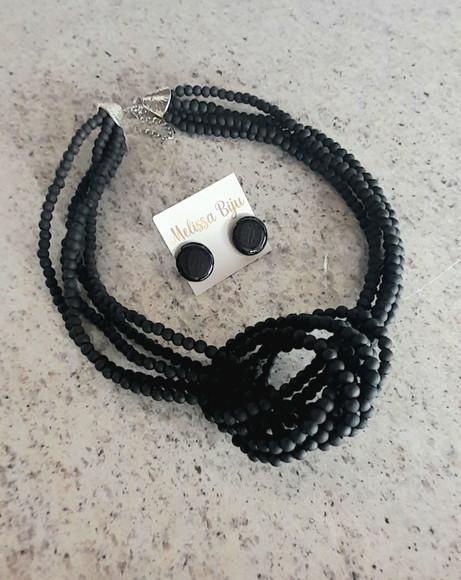 Colar de Miçangas Black/brincos