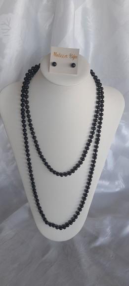 Colar de Pérolas de Vidro Black/brincos