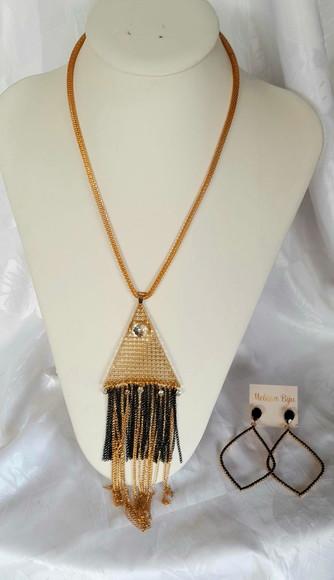 Colar Dourado/Franjas/Brincos
