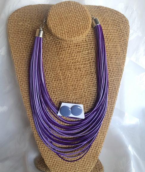 Colar Fios Encerados Roxo/brincos