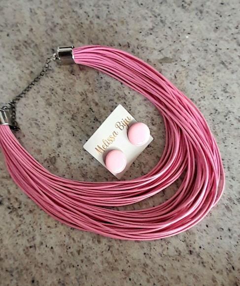 Colar Fios Encerados Rosa
