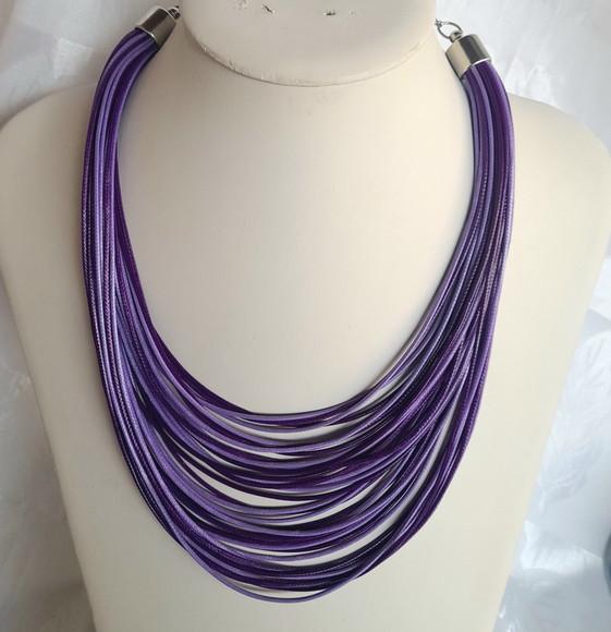 Colar Fios Encerados Roxo/brincos