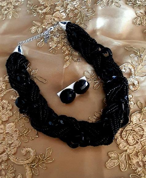 Colar Miçangas Black/brincos