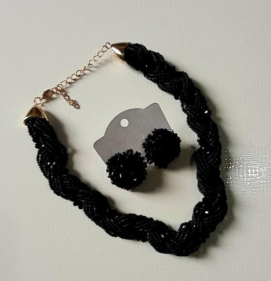 Colar Miçangas Black/brincos/cristais
