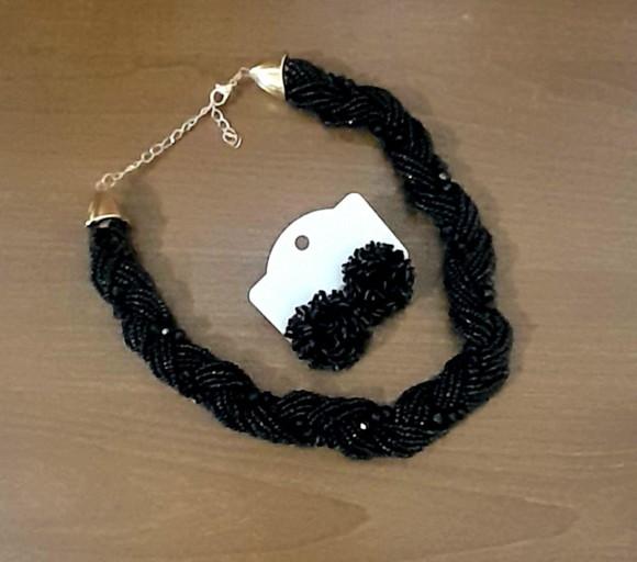 Colar Miçangas Black/brincos/cristais