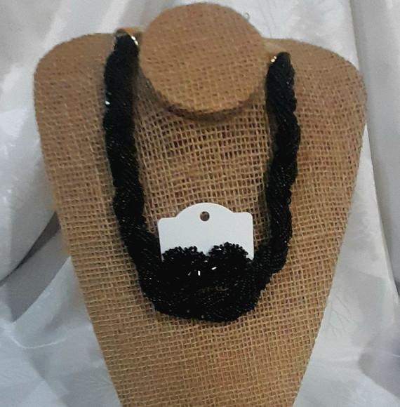 Colar Miçangas Black/brincos/cristais