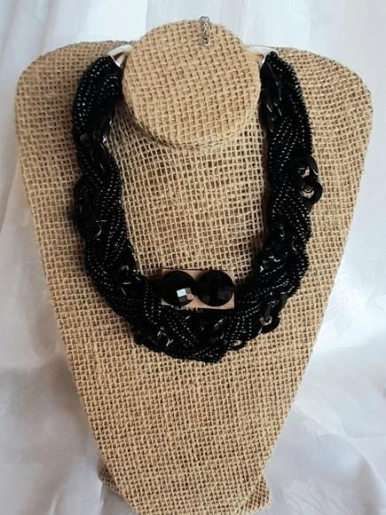 Colar Miçangas Black/brincos