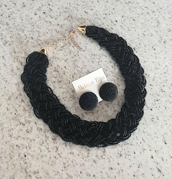 Colar Miçangas Black/brincos