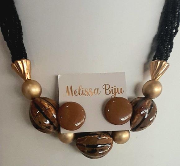 Colar Miçangas Black/brincos/pedras