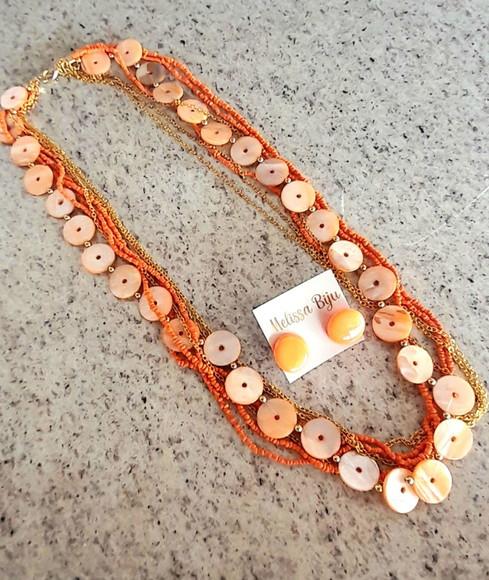 Colar Miçangas Laranja/madrepérolas