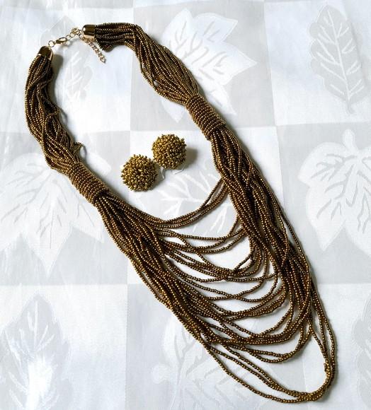 Colar Miçangas Cobre/brincos