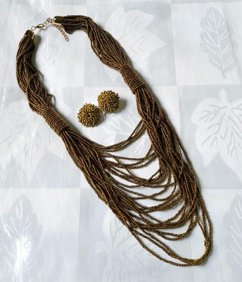 Colar Miçangas Cobre/brincos