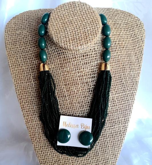 Colar Miçangas Verde Escuro - Brincos