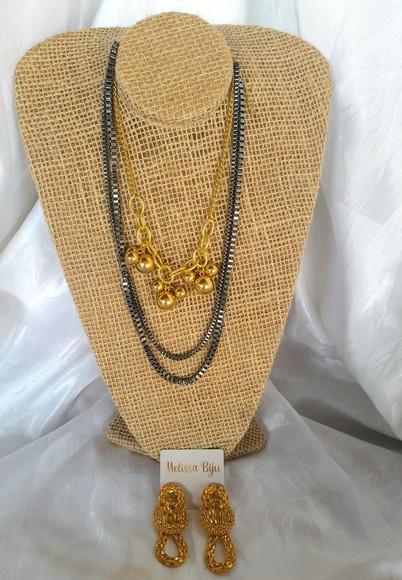 Colar Prateado/dourado/brincos