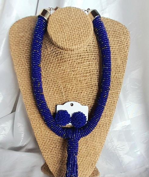 Maxi Colar Miçangas Azul c/ Brincos