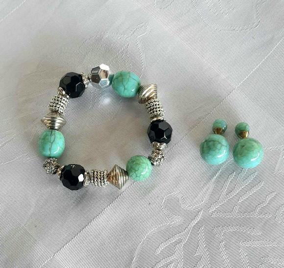 Pulseira Elástica/pedras Resina/brincos