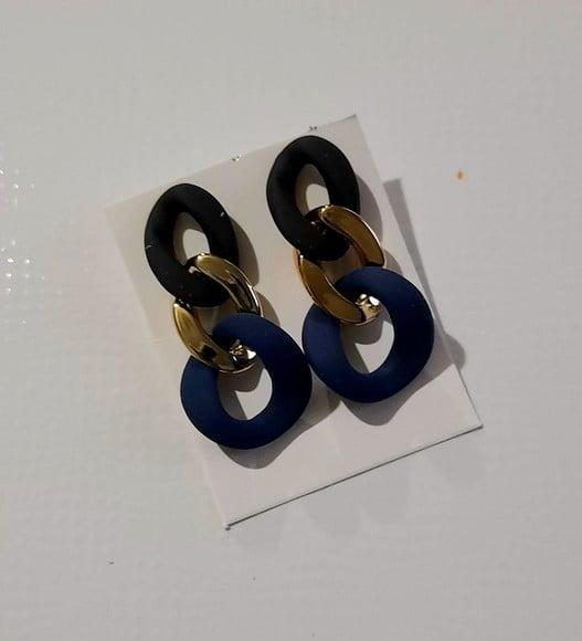 Brinco Elos Azul Marinho/preto/dourado