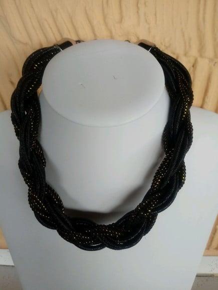 Colar de Cordas Trançado Black/dourado