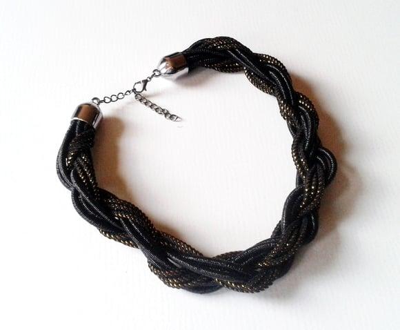 Colar de Cordas Trançado Black/dourado