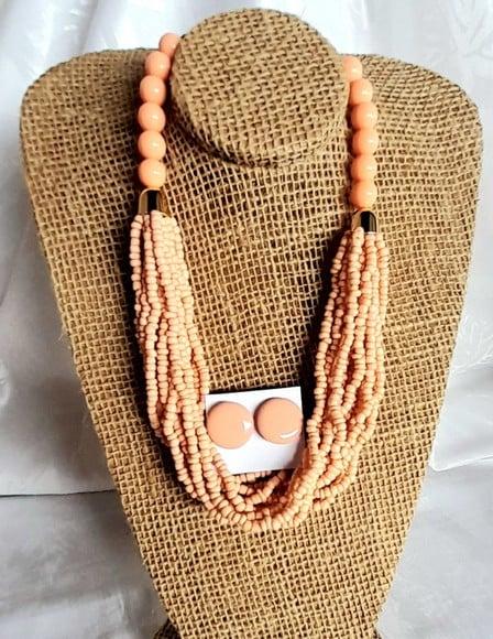 Colar de Miçangas Salmão/brincos