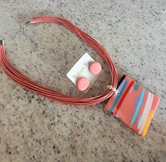 Colar de Resina, Fios Encerados Salmão