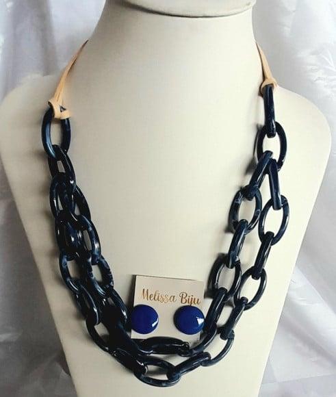 Colar Elos Duplo Azul