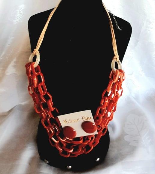 Colar Elos Terracota com Brincos
