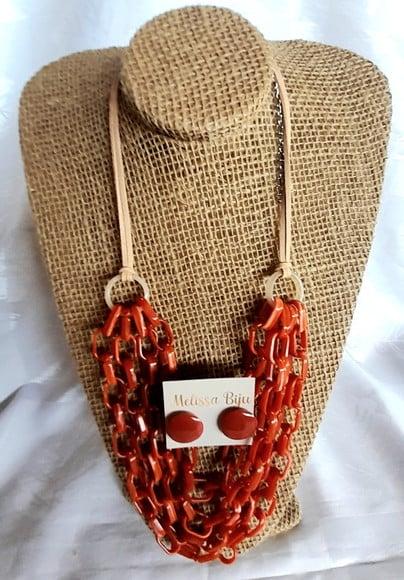 Colar Elos Terracota com Brincos