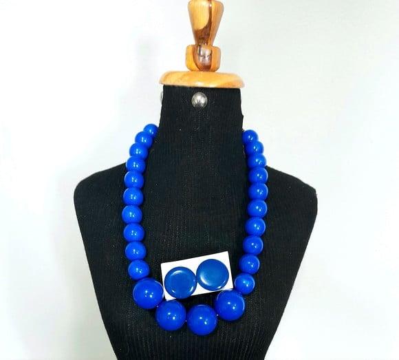 Maxi Colar de Bolas Azul/brincos