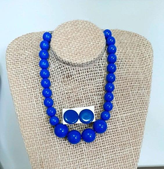 Maxi Colar de Bolas Azul/brincos