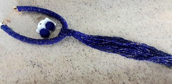 Maxi Colar Miçangas Azul c/ Brincos