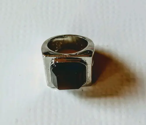 Anel Prateado Aro 18/19/pedra Marrom