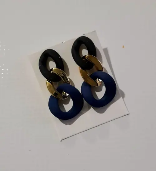 Brinco Elos Azul Marinho/preto/dourado