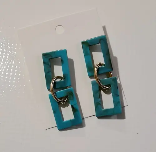 Brinco Elos Acrilico Azul Turquesa