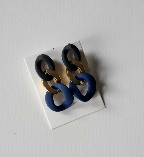Brinco Elos Dourado, Preto e Azul