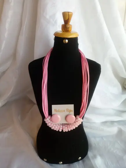 Colar Cristais Rosa/brincos