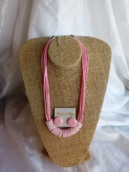 Colar Cristais Rosa/brincos
