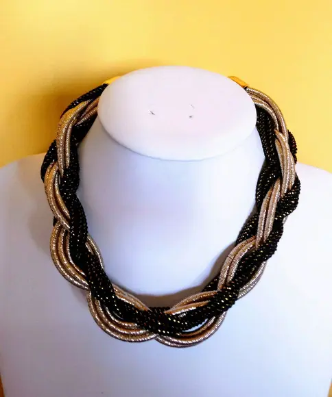 Colar de Cordas Trançado Black/dourado