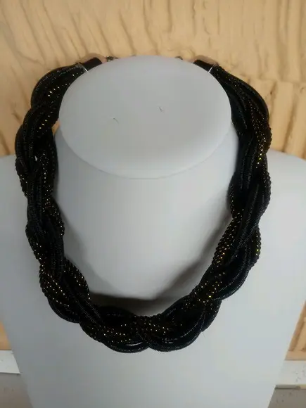 Colar de Cordas Trançado Black/dourado