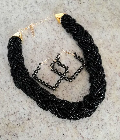 Colar de Miçangas Black/brincos