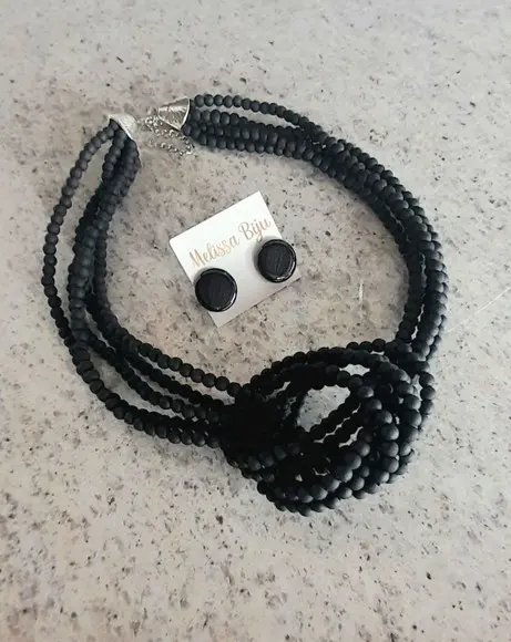 Colar de Miçangas Black/brincos
