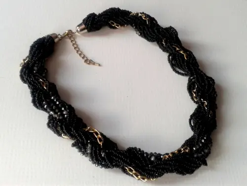 Colar de Miçangas e Cristais Preto/brincos